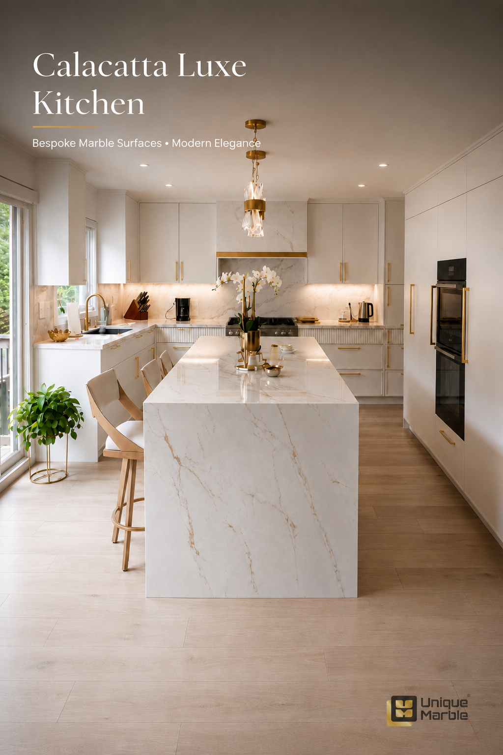Calacatta Luxe Kitchen — bespoke marble surfaces
