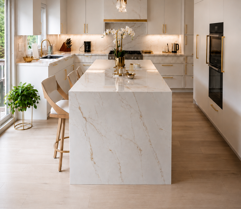 Calacatta Luxe marble kitchen island by Unique Marble